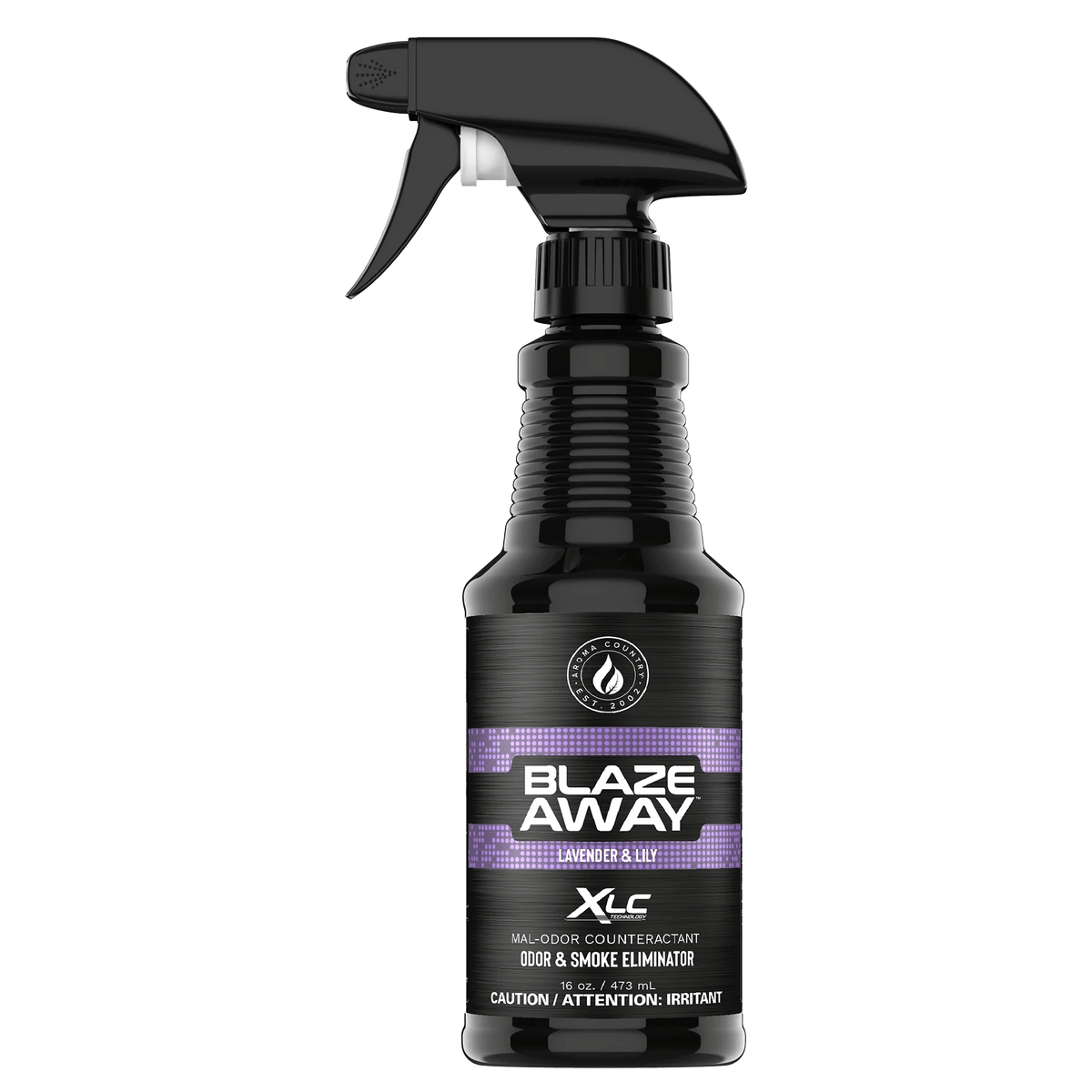 Blaze Away Lavender & Lily XLC mal‑odor counteractant 16 oz room spray—fast‑acting smoke and odor neutralizer that leaves interiors lightly scented with fresh florals