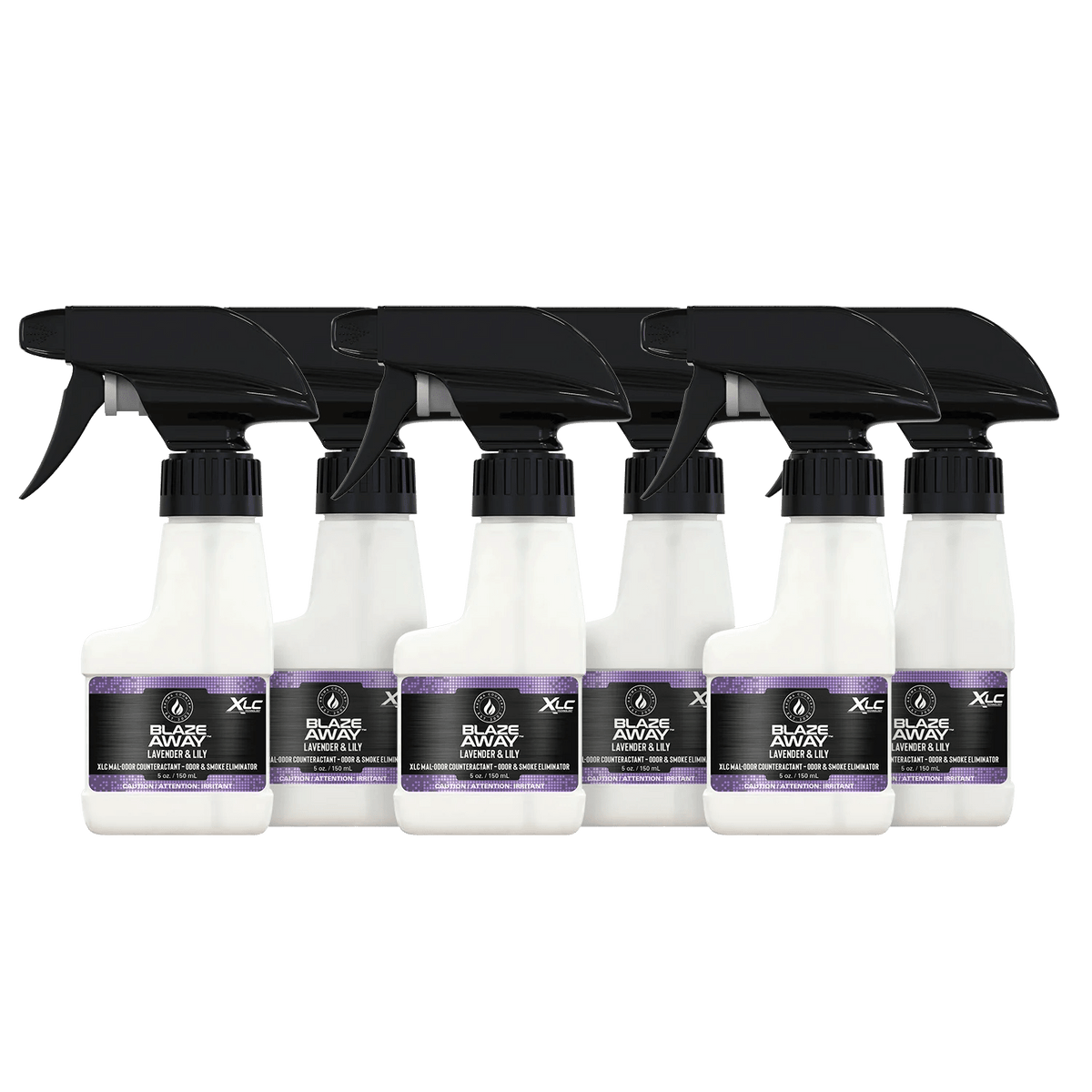 Blaze Away Lavender Lily six‑pack (5 oz) room sprays—smoke‑odor neutralizer set that refreshes interior air