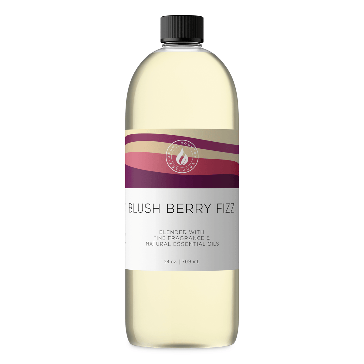 Aroma Country Blush Berry Fizz diffuser oil, 24 oz (709 mL) bottle with a black cap on a white background