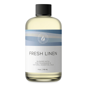 Aroma Country Fresh Linen diffuser oil, 4 oz (118 mL) bottle with a black cap on a white background