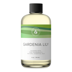 Aroma Country Gardenia Lily diffuser oil, 4 oz (118 mL) bottle with a black cap on a white background