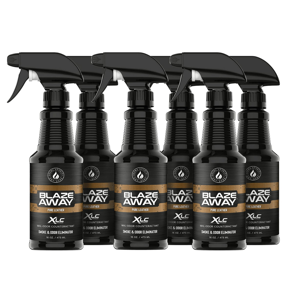 Blaze Away Legacy Pure Leather six pack 16 oz smoke odor neutralizer, odor eliminating sprays with a rich leather scent for tackling tough indoor odors