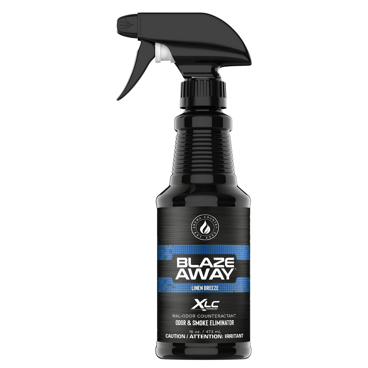 Blaze Away Linen Breeze XLC mal‑odor counteractant 16 oz spray—powerful odor neutralizer that clears smoke, pet, and kitchen odors, leaving a fresh linen aroma
